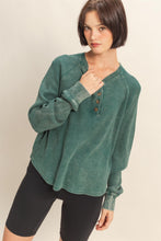 Load image into Gallery viewer, Faded Green Ribbed Henley