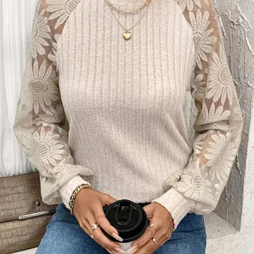 Cream Top w/Lace Sleeves