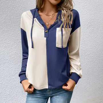 Blue/Cream Ribbed Hoodie Top