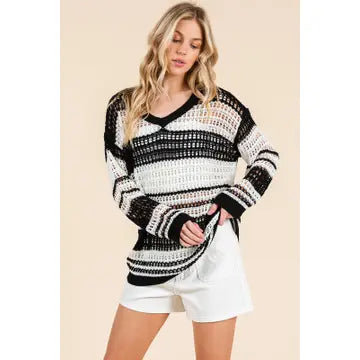 Open Weave Black & White Sweater