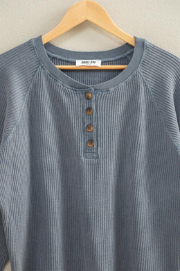 Faded Blue Ribbed Henley