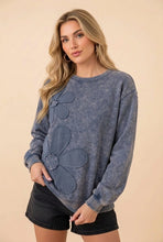Load image into Gallery viewer, Faded Blue Sweatshirt  W/Flower