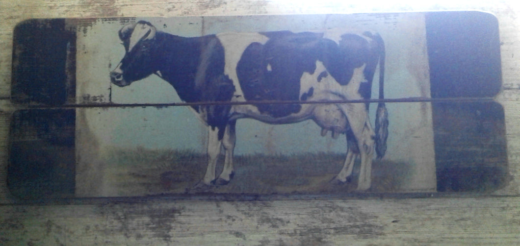 Bessie the cow print on fence board